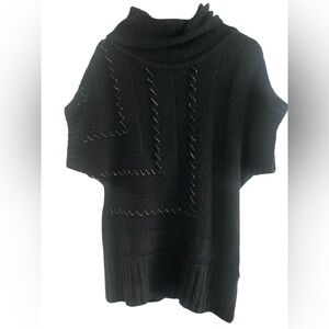 Vintage VIP Black Cowl Neck Short Sleeve Sweater- Black with Gold Accents